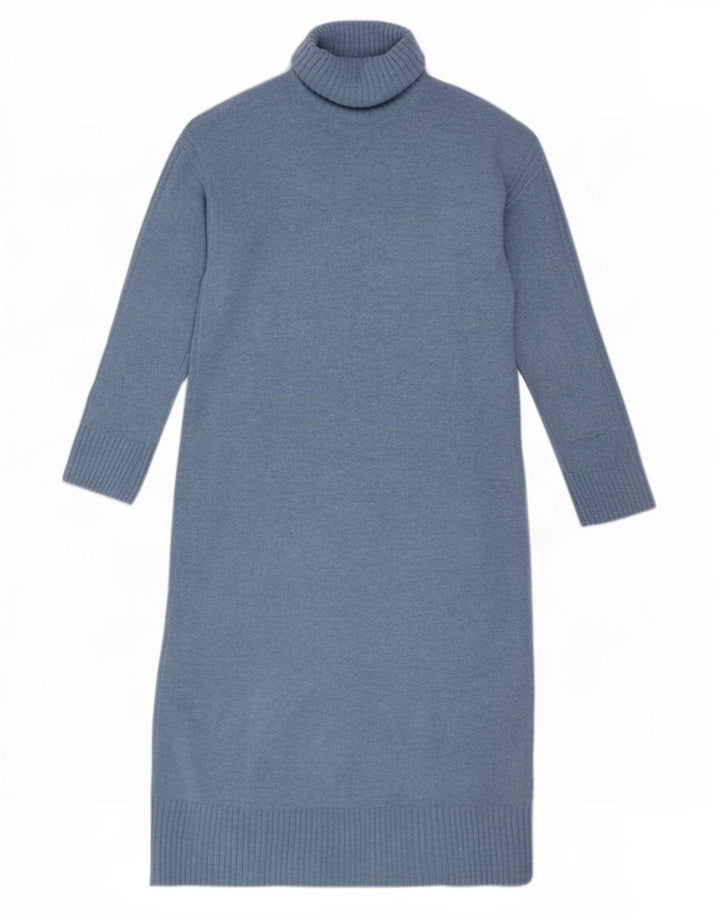 Vestido jumper feminino de manga comprida Marks & Spencer Reino Unido 14 poliéster azul médio