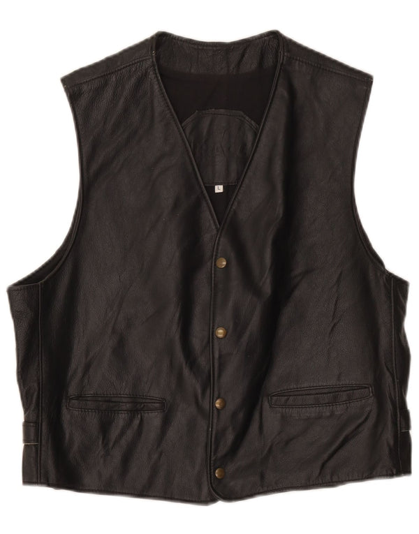 Colete de couro masculino grande preto