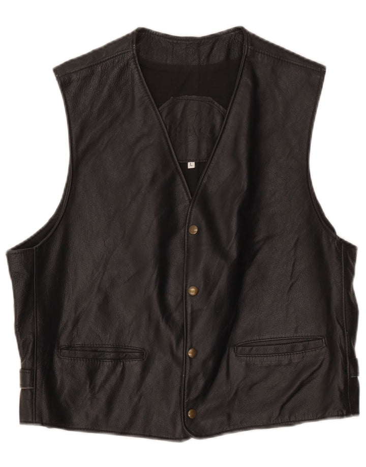 Colete de couro masculino grande preto