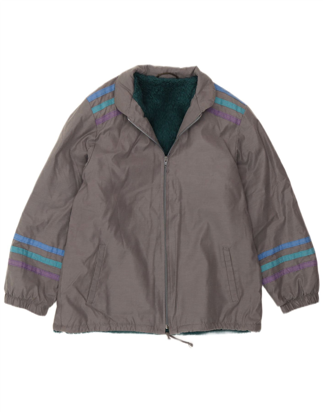 Jaqueta corta-vento masculina vintage UK 38 listrada cinza médio