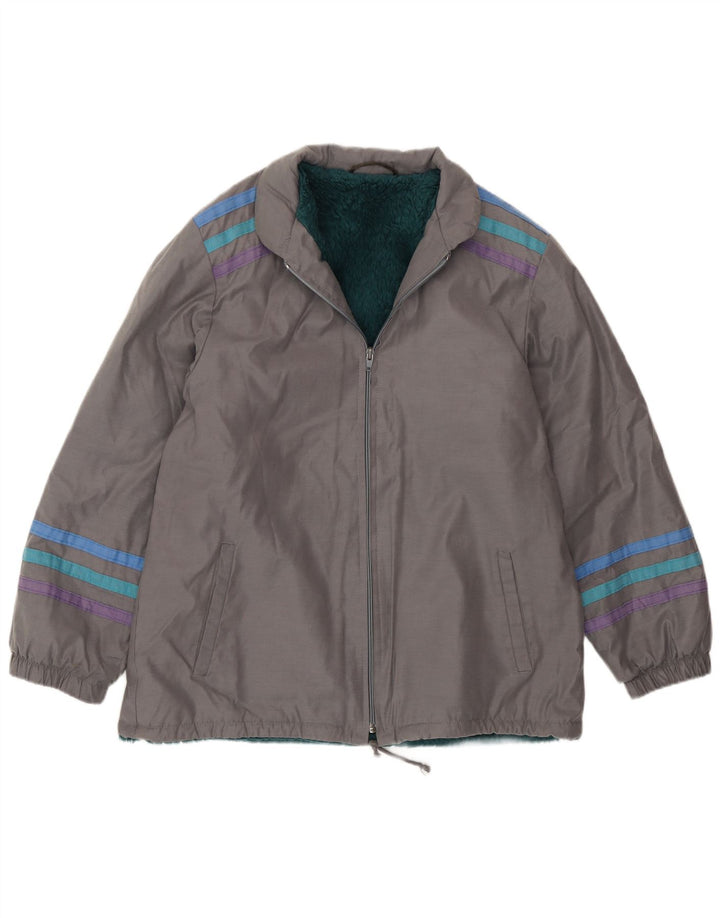 Jaqueta corta-vento masculina vintage UK 38 listrada cinza médio