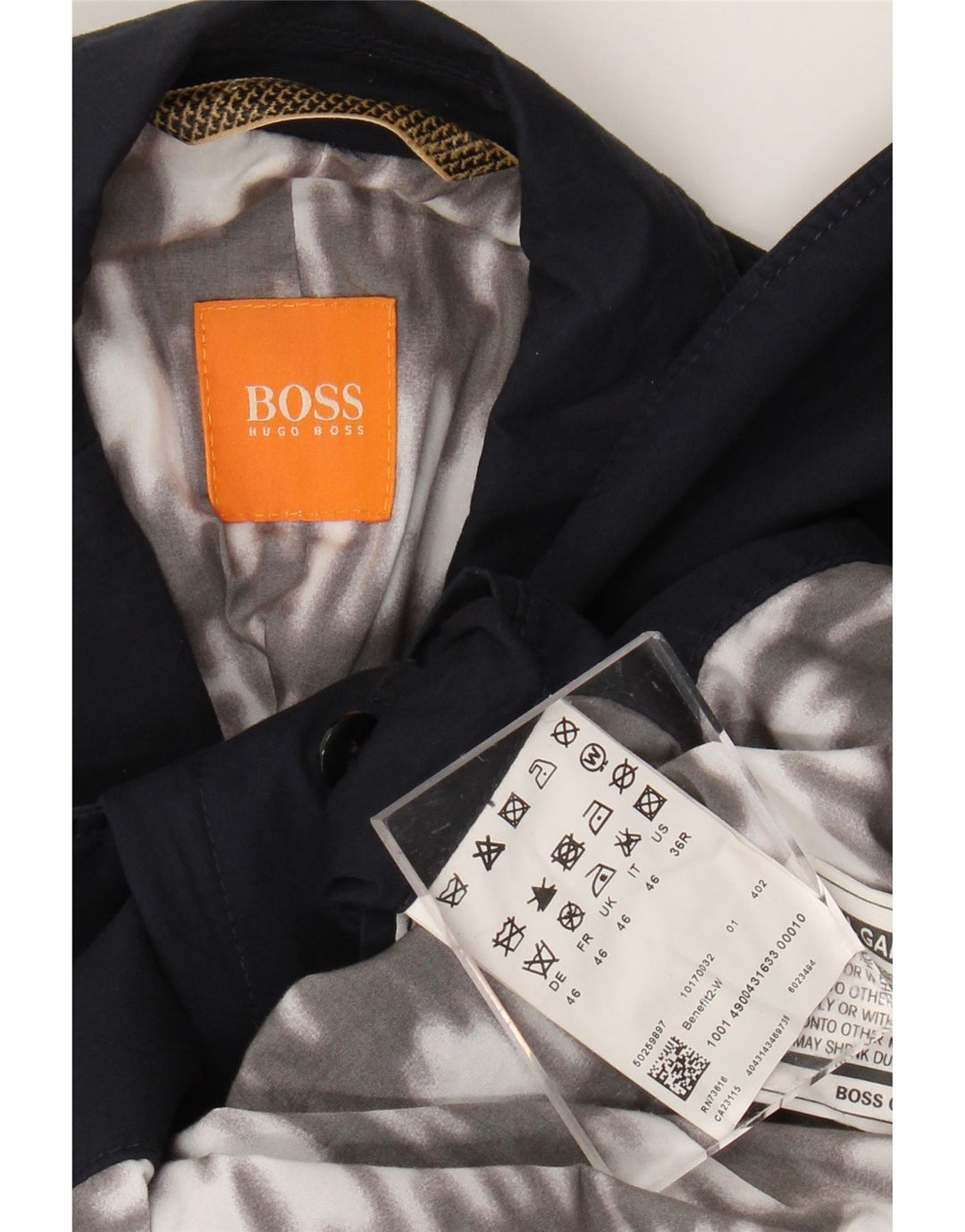 Jaqueta blazer masculina de 2 botões HUGO BOSS EU 46 pequeno algodão azul marinho