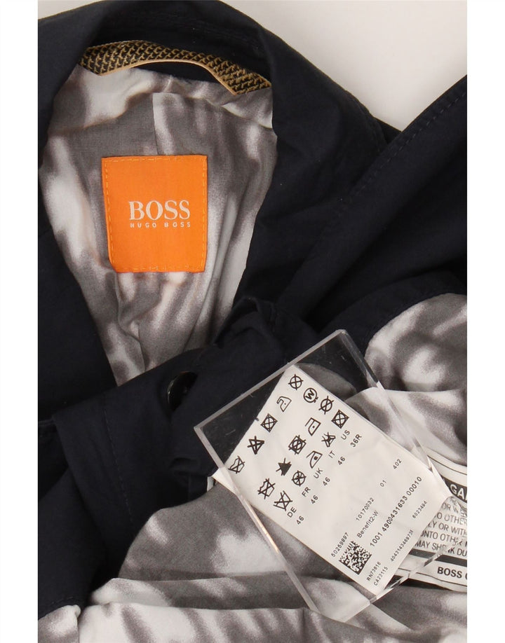 Jaqueta blazer masculina de 2 botões HUGO BOSS EU 46 pequeno algodão azul marinho