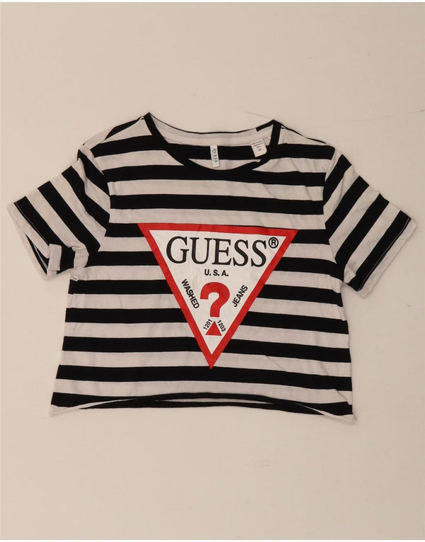 Camiseta feminina Guess com estampa gráfica UK 6 XS listrada preta