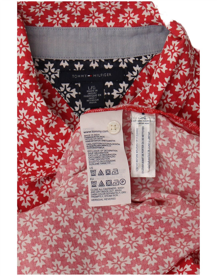 Camisa feminina TOMMY HILFIGER Reino Unido 16 grande algodão floral vermelho