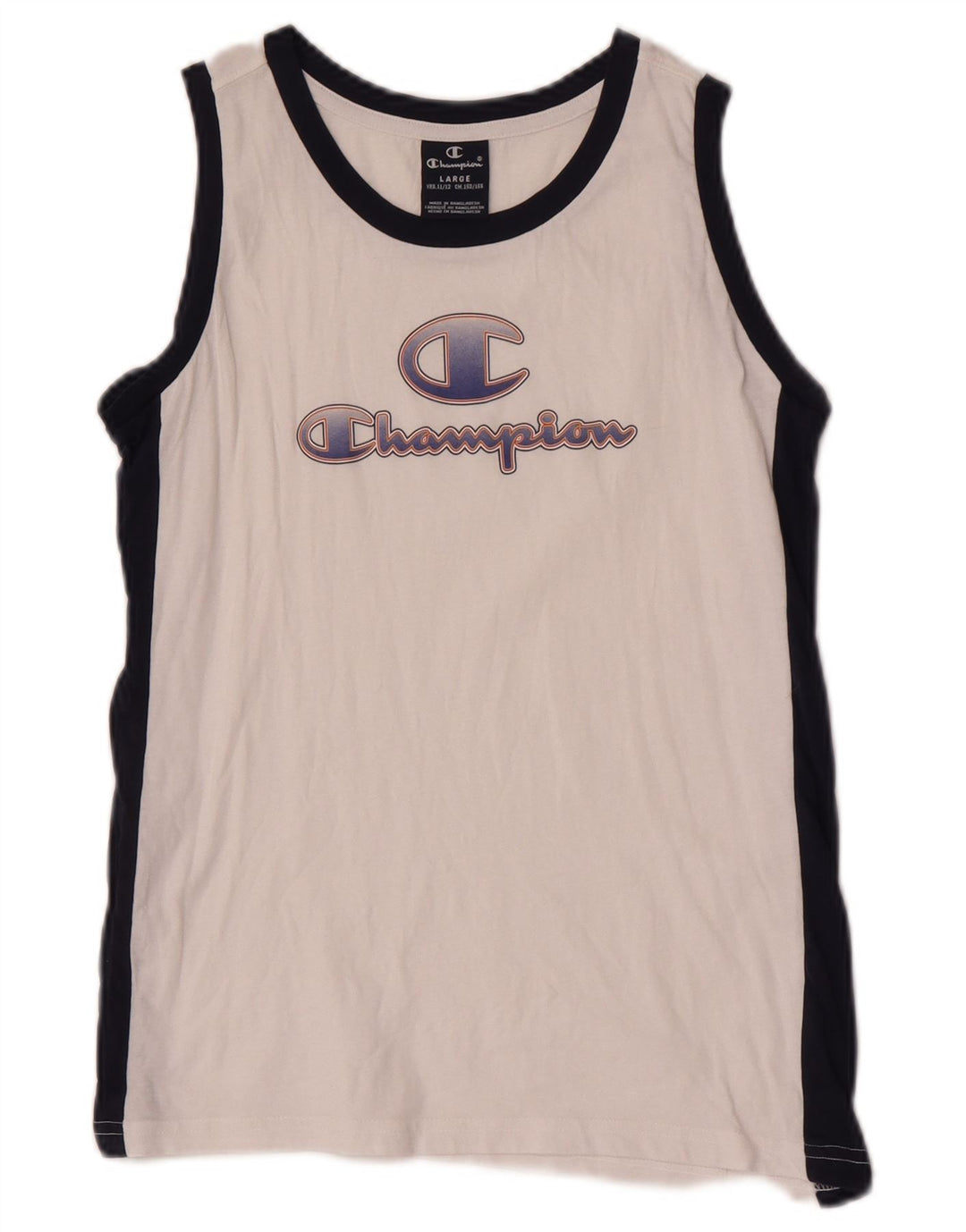 Colete gráfico Champion Boys Top 11-12 anos grande bloco colorido branco
