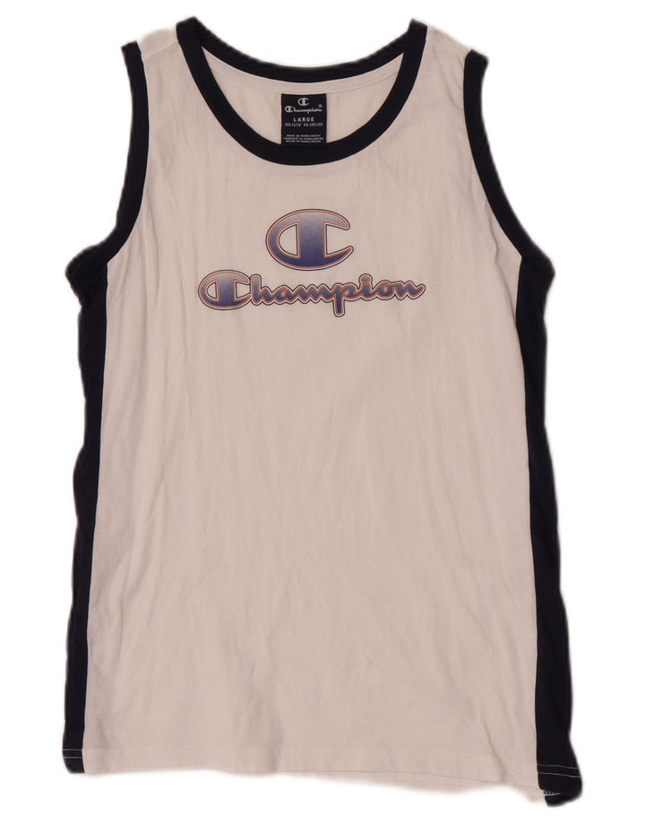 Colete gráfico Champion Boys Top 11-12 anos grande bloco colorido branco