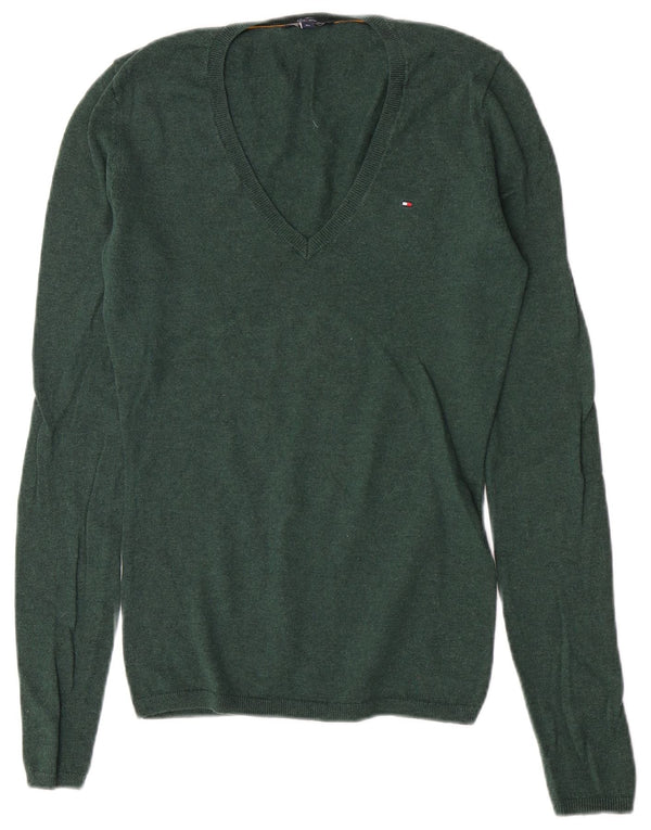 Suéter feminino Tommy Hilfiger Regular Fit com decote em V Reino Unido 6 XS Verde