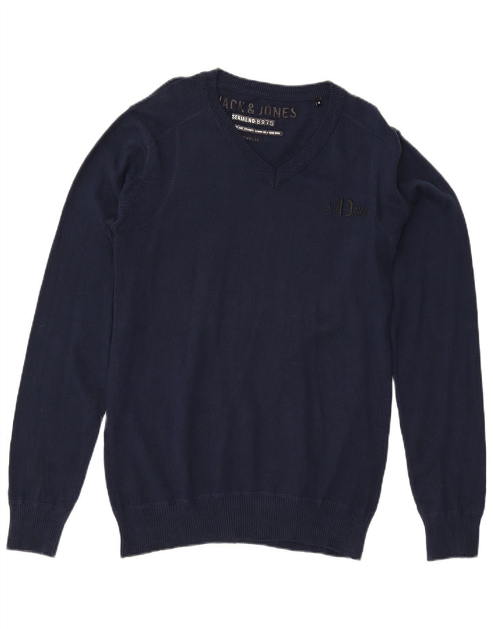 Suéter masculino Jack & Jones com gola V e algodão azul marinho médio