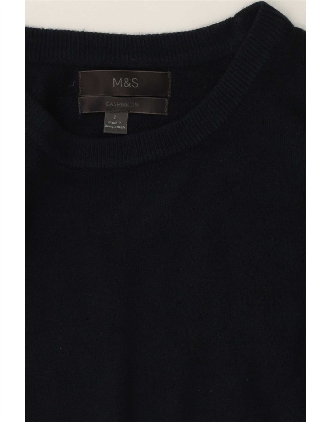 Suéter masculino Marks & Spencer com gola redonda, caxemira grande azul marinho