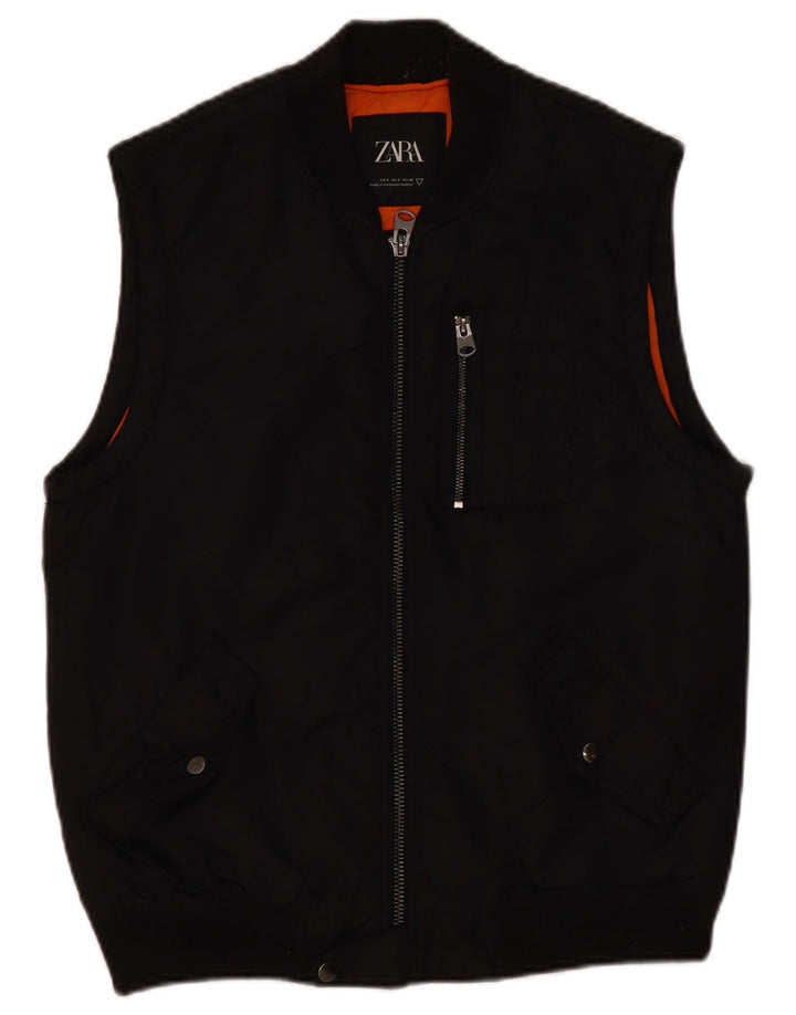 Zara Mens Utility Gilet UK 36 Pequeno Preto Nylon