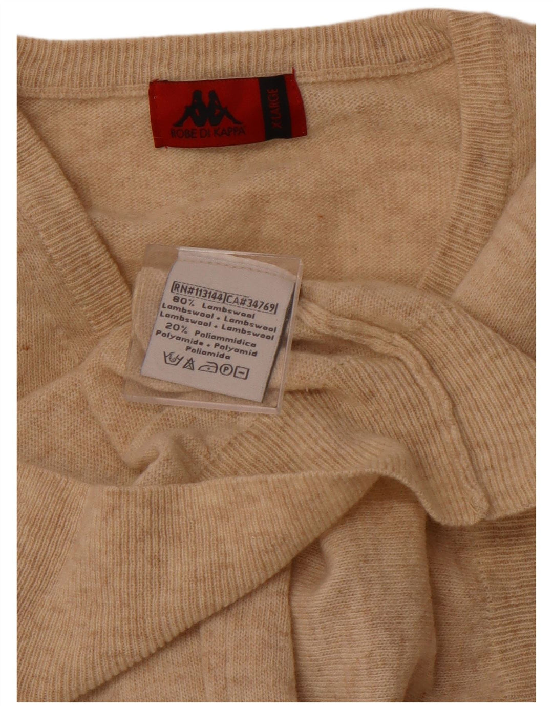 Suéter masculino KAPPA com decote em V XL lã de cordeiro bege
