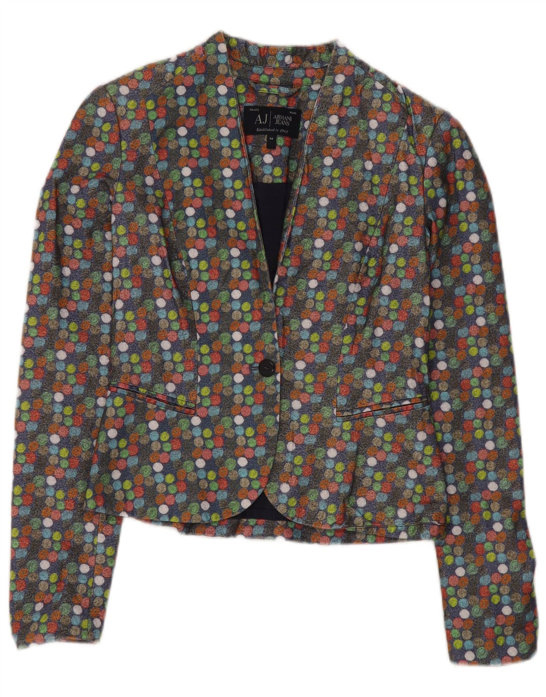 Jaqueta blazer feminina ARMANI JEANS IT 40 pequena bolinha multicolorida