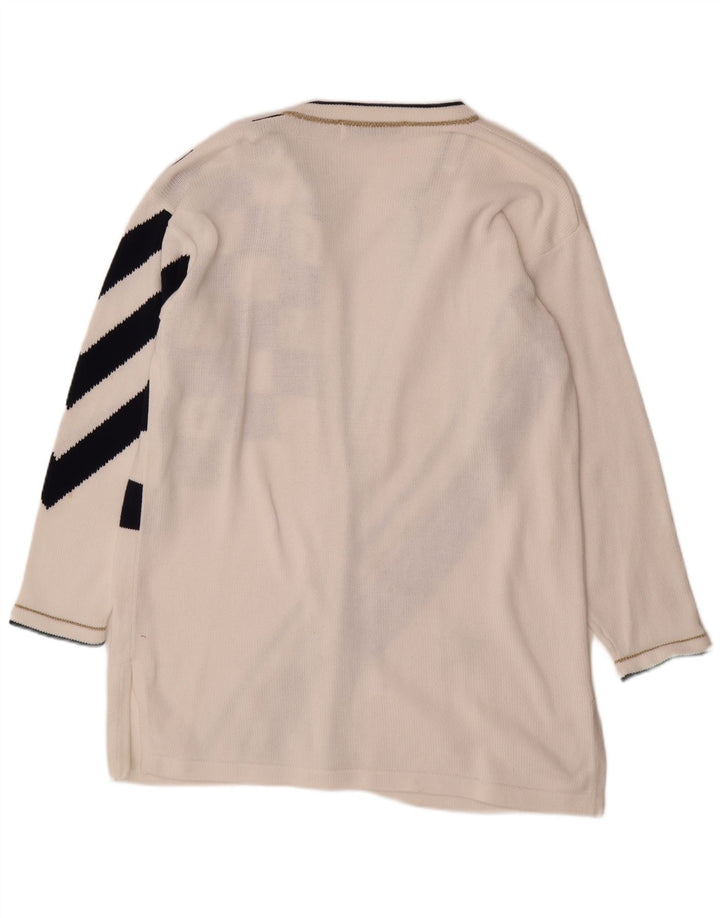 Suéter cardigã feminino VINTAGE oversized longline Reino Unido 14 médio branco