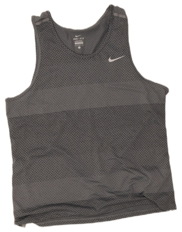 Nike Mens Dri Fit Vest Top Grande Cinza Listrado Poliéster