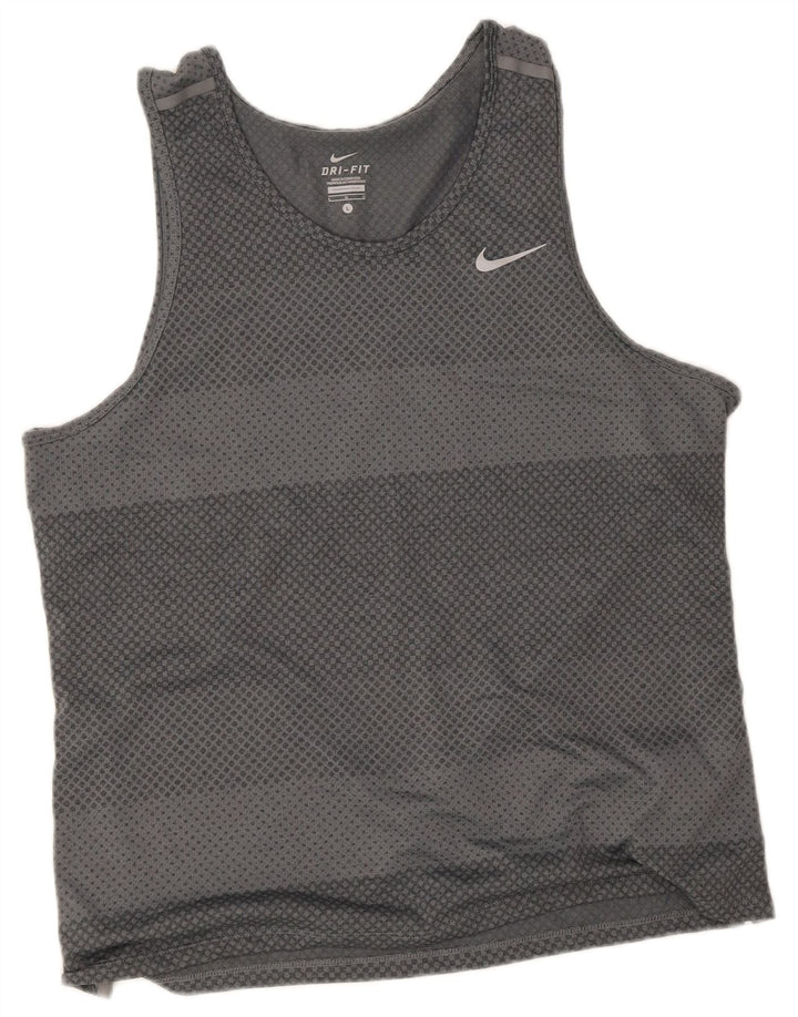 Nike Mens Dri Fit Vest Top Grande Cinza Listrado Poliéster