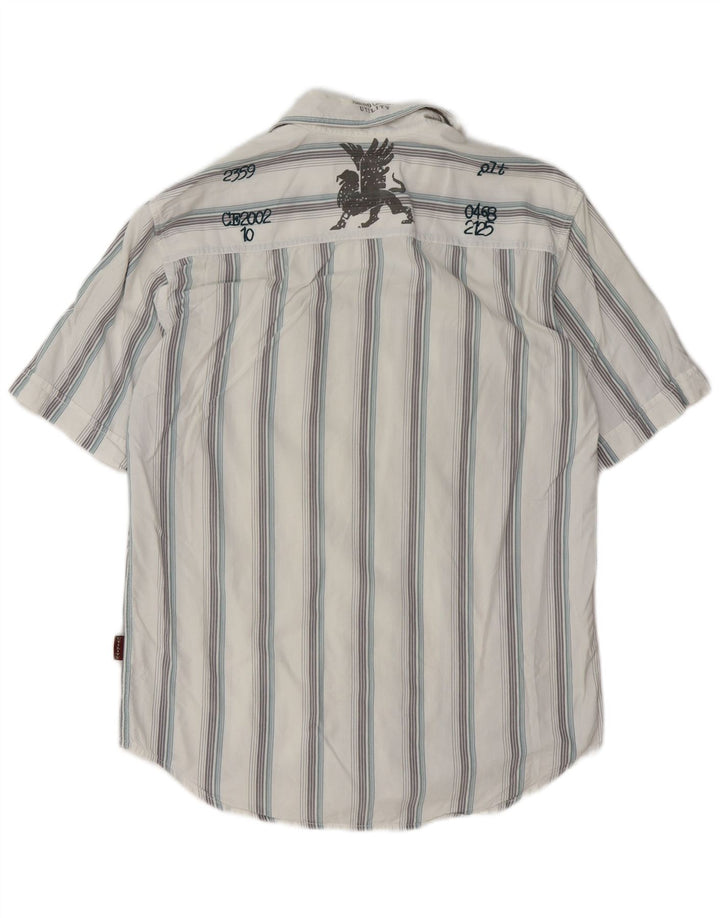 Camisa masculina Marlboro Classics de manga curta com listras brancas médias