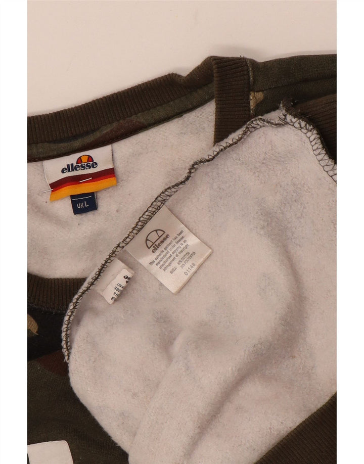 Ellesse moletom gráfico masculino jumper grande cáqui algodão camuflado