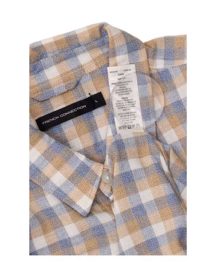 Camisa masculina French Connection grande algodão xadrez multicolorido