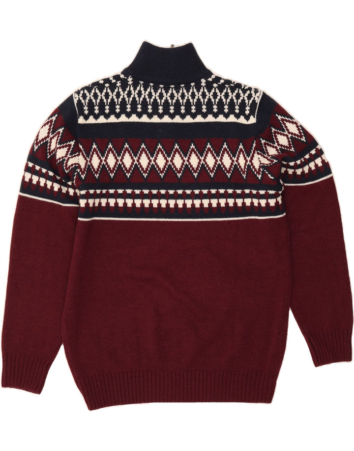 BEXLEYS Mens Zip Neck Jumper Sweater Large Burgundy Argyle/Diamond Acrylic Vintage Bexleys and Second-Hand Bexleys from Messina Hembry 