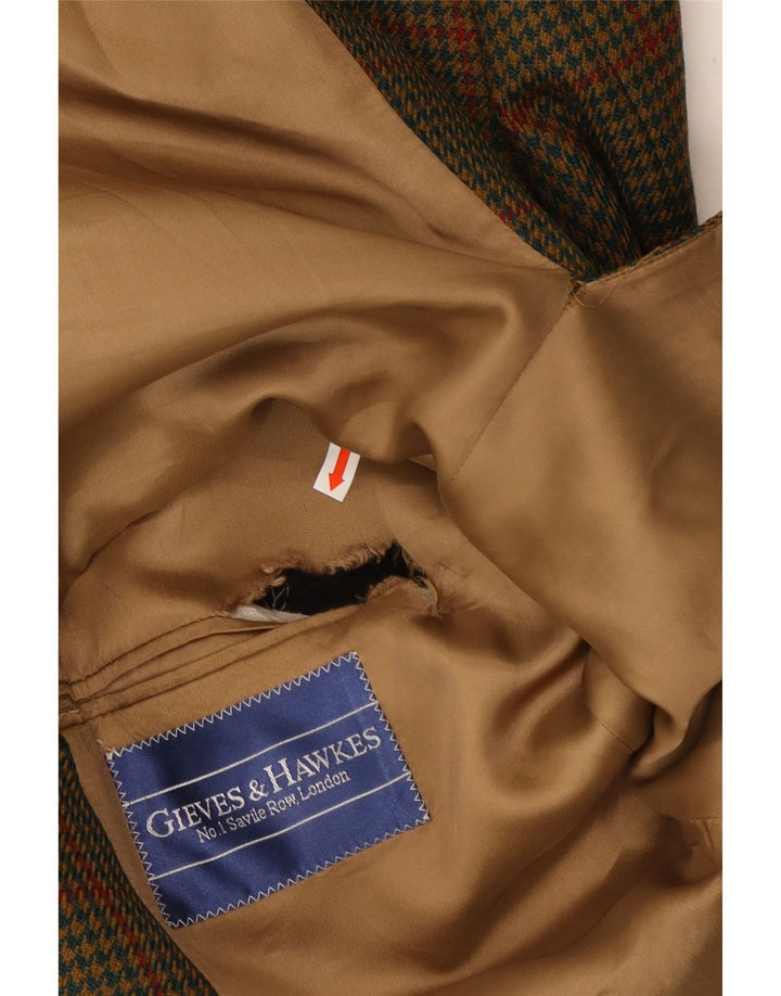 Jaqueta blazer masculina de 2 botões Gieves & Hawkes Reino Unido 44 2XL cáqui Houndstooth