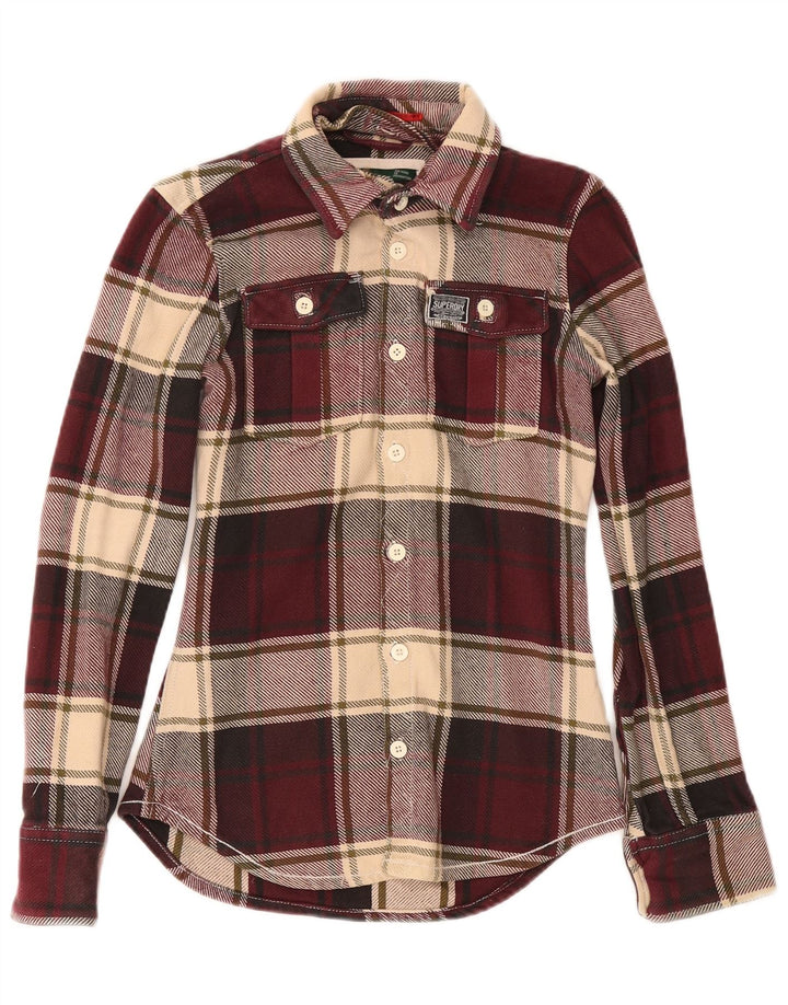 Camisa masculina de flanela Superdry pequena algodão xadrez Borgonha