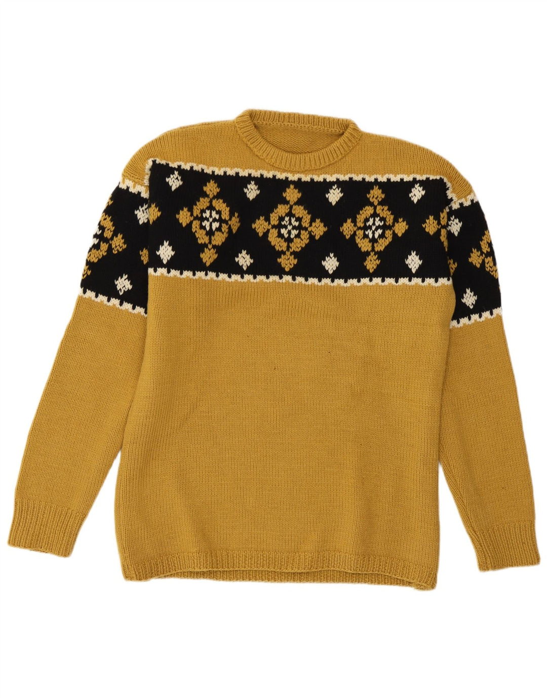Suéter vintage masculino com gola redonda, amarelo médio Fair Isle