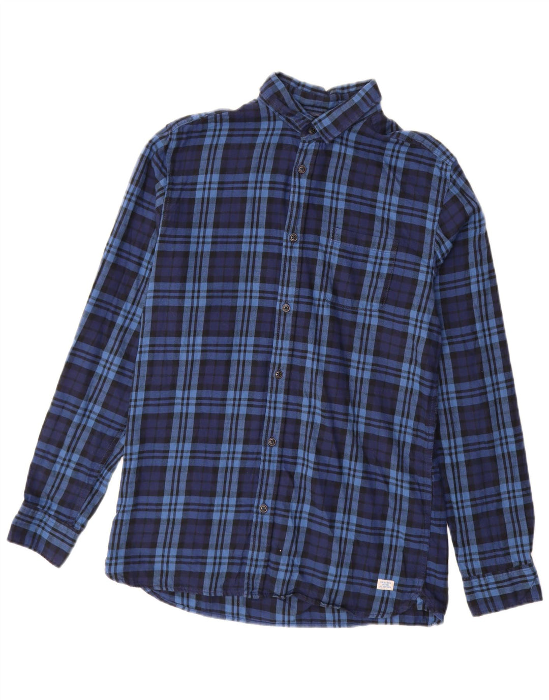 Camisa masculina de flanela JACK & JONES de algodão xadrez azul marinho médio