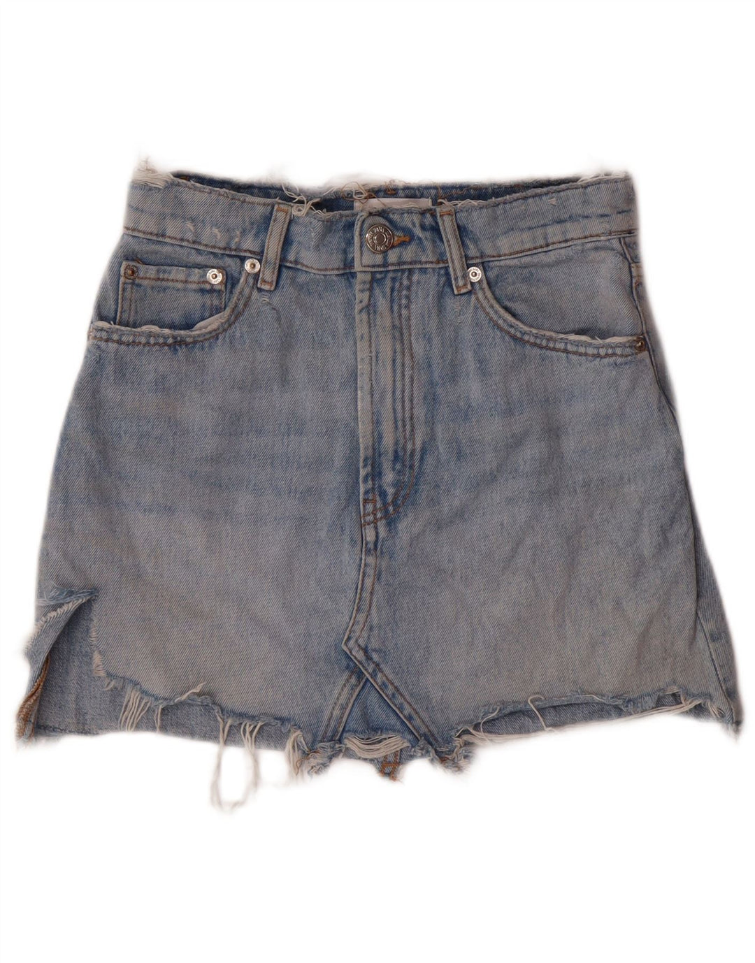 Saia jeans feminina ZARA pequena W26 algodão azul