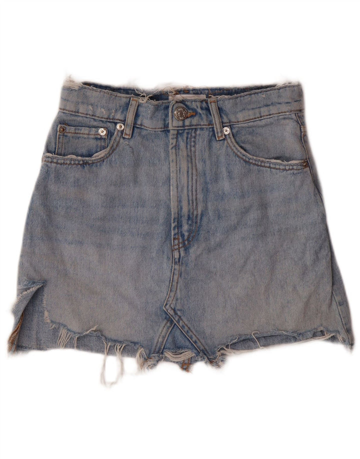 Saia jeans feminina ZARA pequena W26 algodão azul