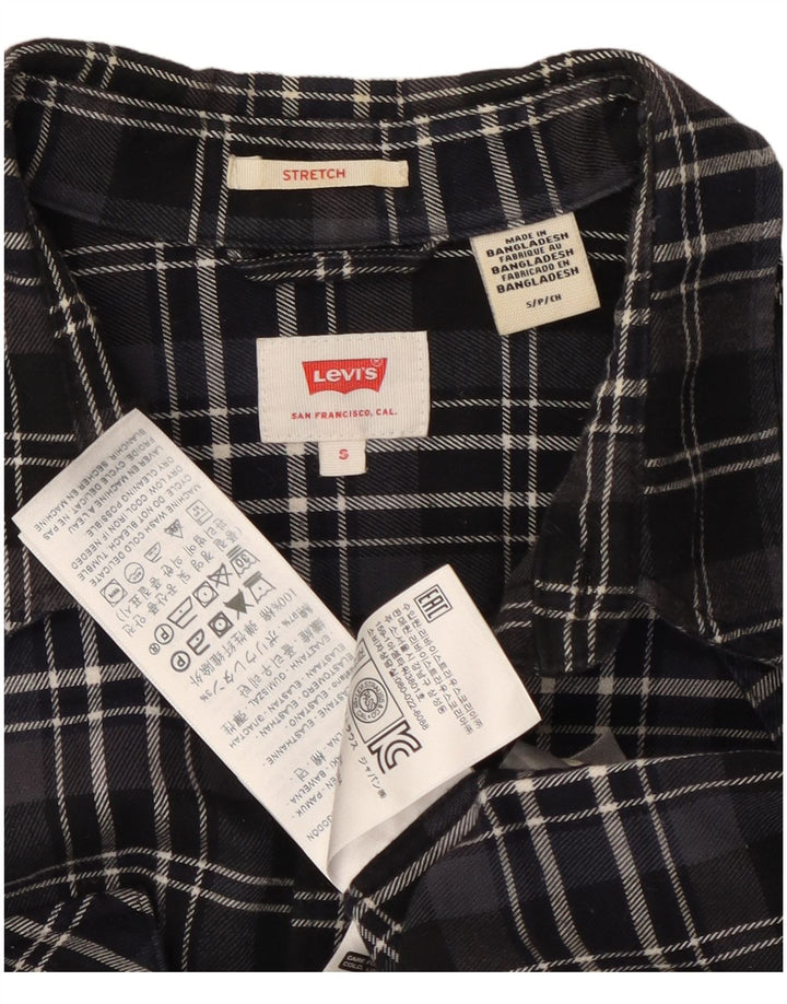 Camisa masculina de flanela elástica LEVI'S pequena de algodão xadrez preto