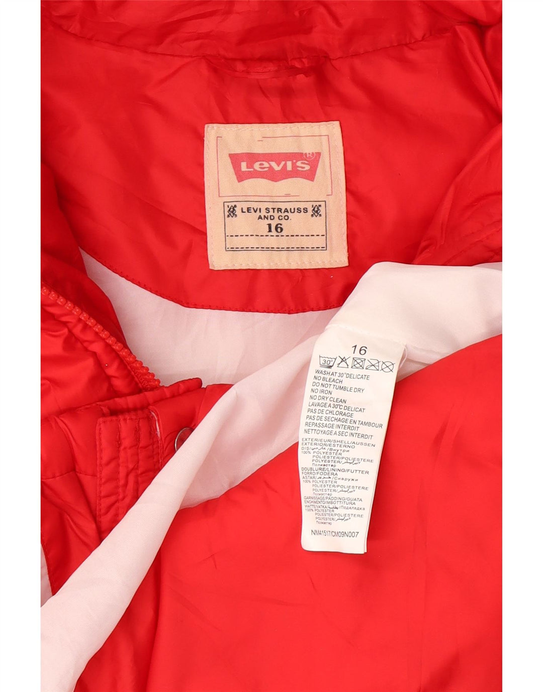 Jaqueta acolchoada com capuz para meninas Levi's 15-16 anos poliéster vermelho