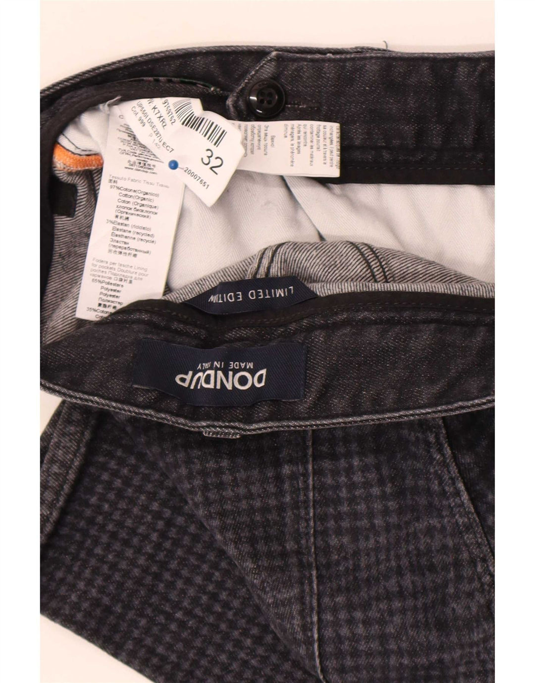 Dondup Mens Slim Jeans W32 L30 Cinza Houndstooth Algodão
