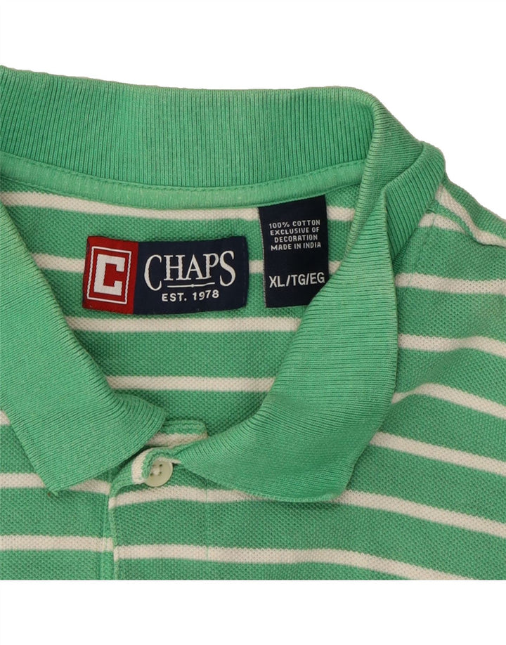 CHAPS Mens Big & Tall Polo Shirt XL Green Striped Cotton Vintage Chaps and Second-Hand Chaps from Messina Hembry 