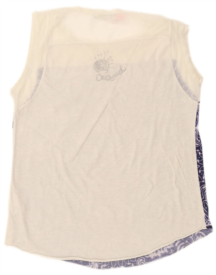 Top de colete gráfico feminino Desigual UK 14 grande poliéster branco Paisley