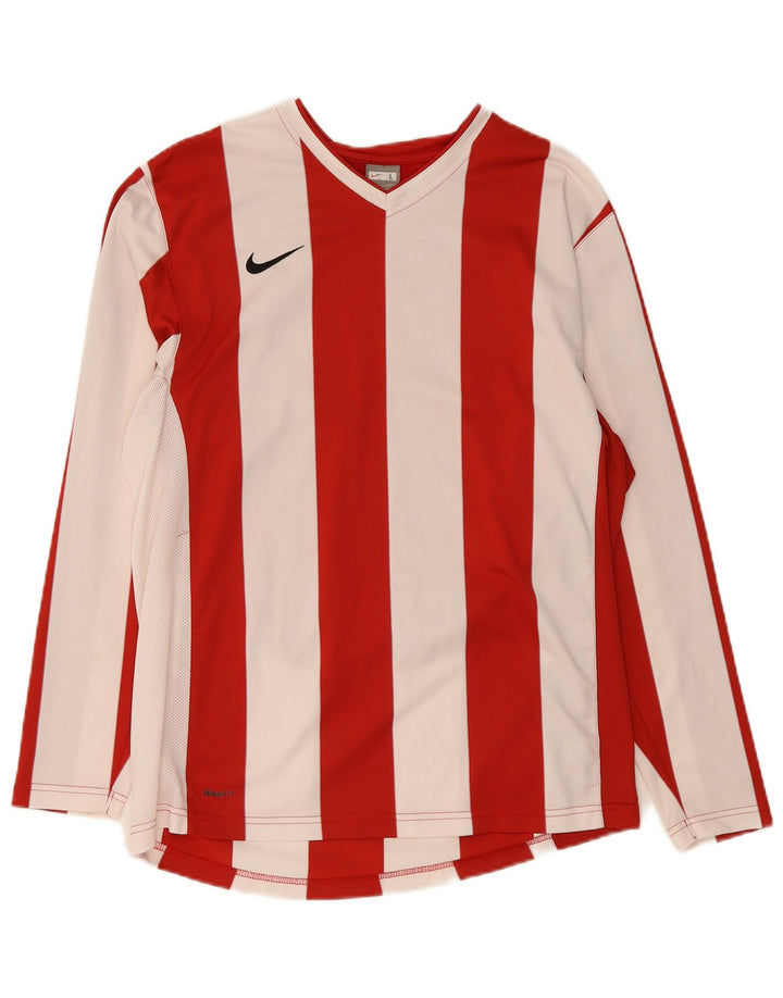 Top masculino Nike manga comprida UK 42/44 poliéster listrado vermelho grande
