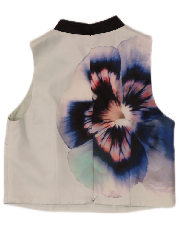 Blusa feminina cropped sem mangas Coast UK 12 poliéster floral verde médio