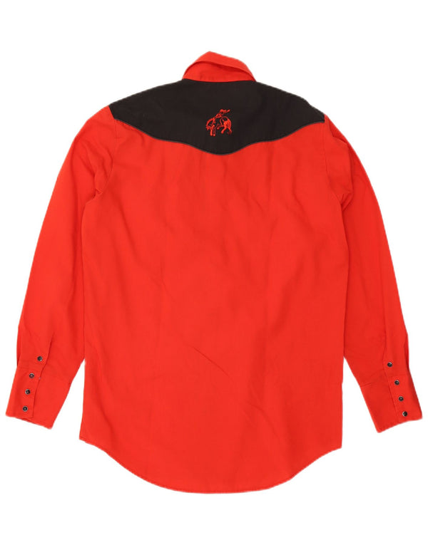 Camisa ocidental masculina vintage de poliéster colorblock vermelho médio