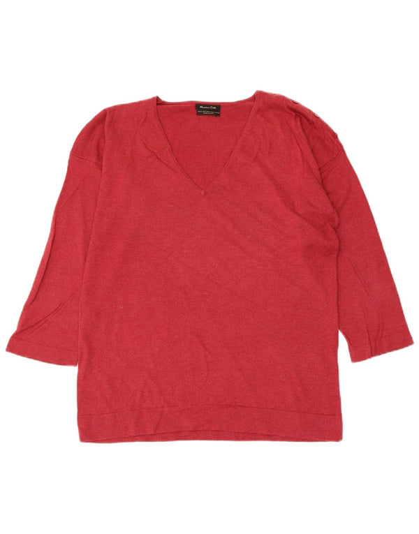 Suéter feminino Massimo Dutti manga 3/4 com decote em V Reino Unido 16 grande vermelho