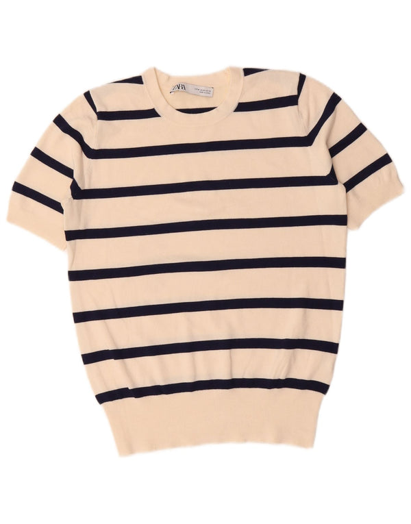 Blusa feminina Zara UK 14 listrada branca média