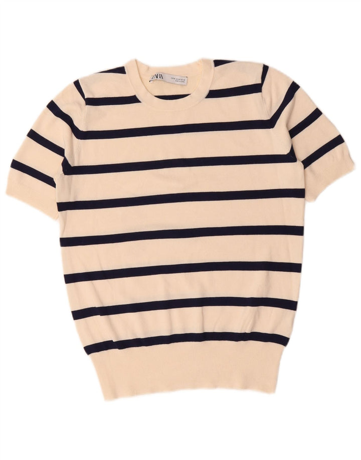 Blusa feminina Zara UK 14 listrada branca média