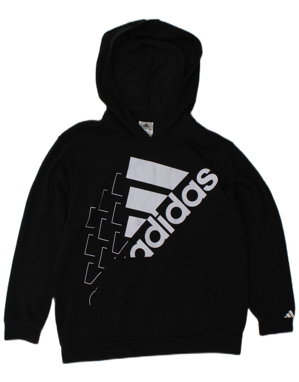 ADIDAS Womens Graphic Hoodie Jumper UK 8/10 Pequeno Algodão Preto