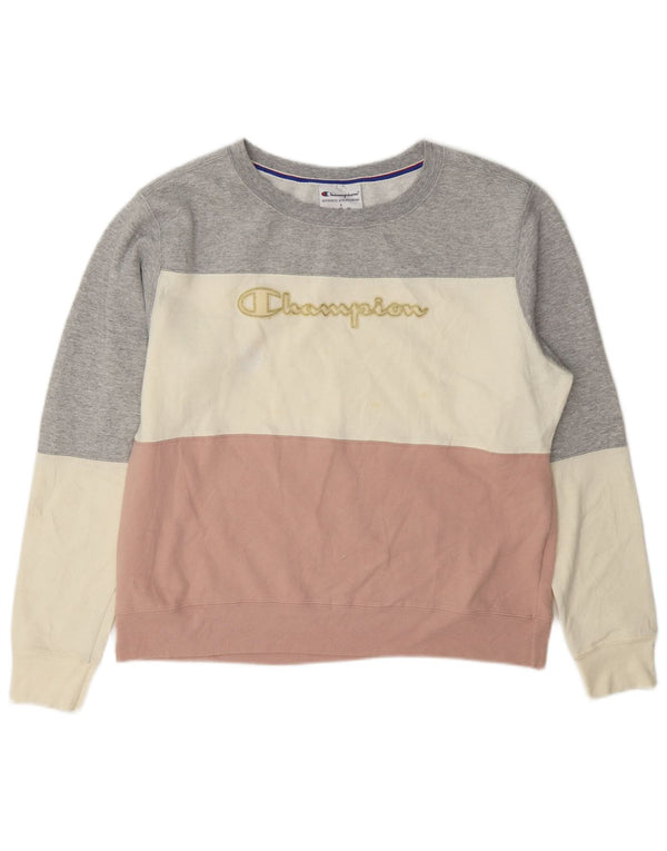 Jumper de moletom feminino Champion UK 16 grande bloco colorido multicolorido