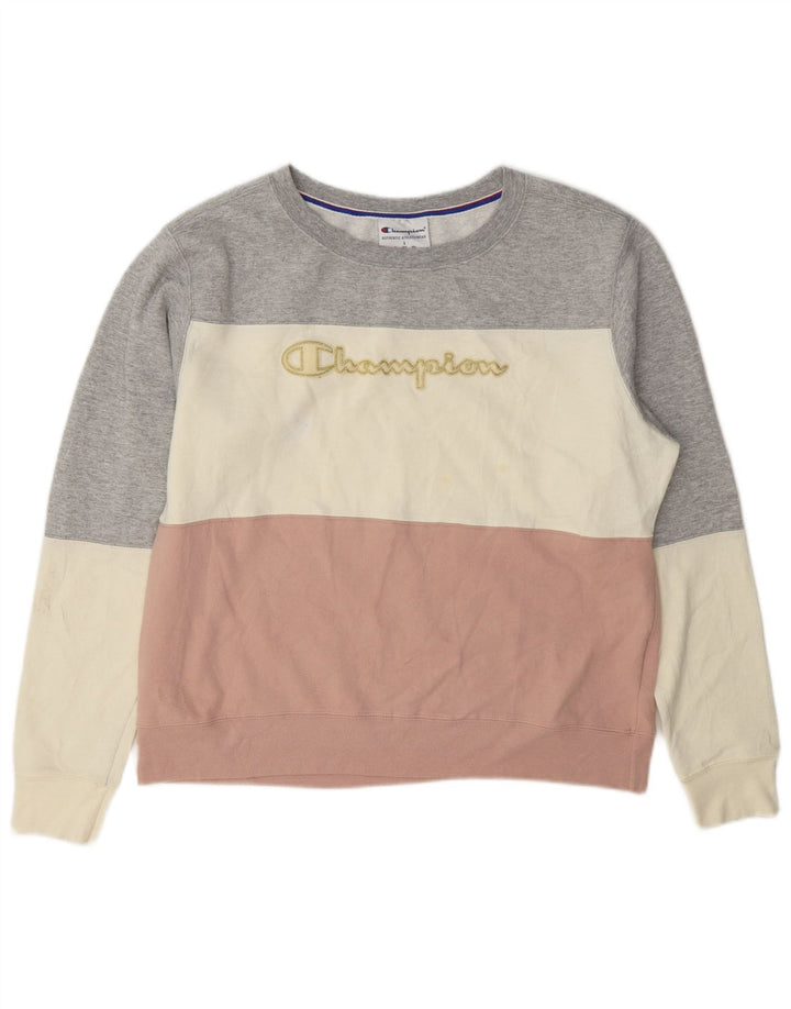 Jumper de moletom feminino Champion UK 16 grande bloco colorido multicolorido