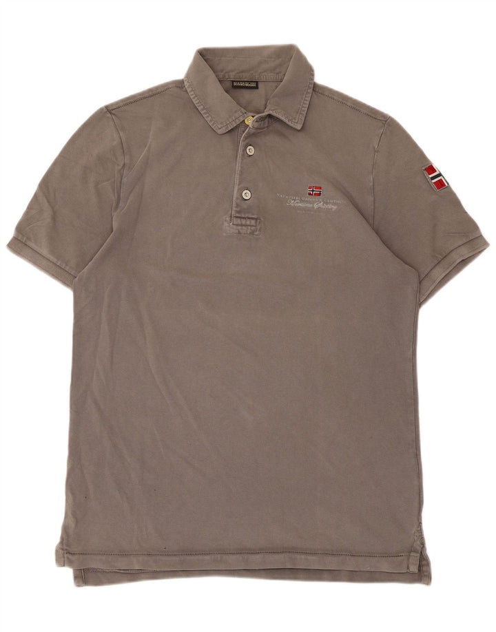 Camisa polo masculina Napapijri algodão cinza médio