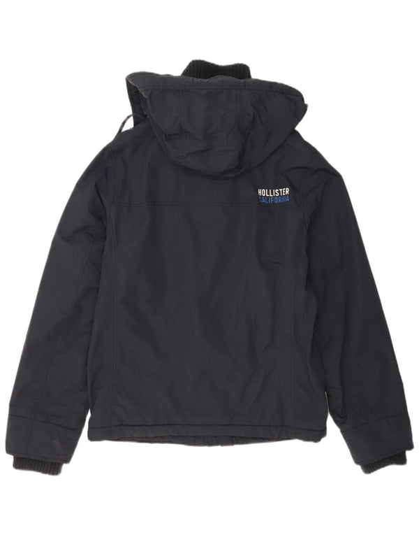 Jaqueta corta-vento masculina Hollister com capuz Reino Unido 38 médio azul marinho nylon