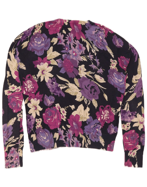 Suéter cardigã feminino Oasis Reino Unido 14 grande algodão floral multicolorido