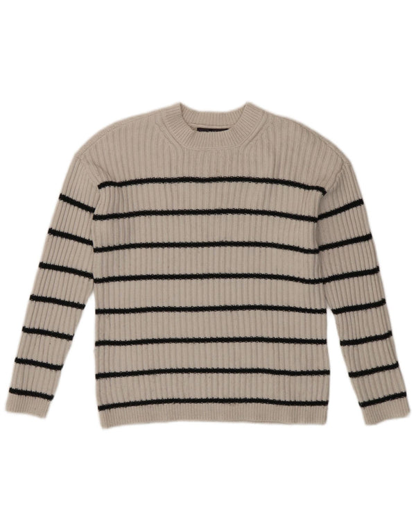 Suéter feminino Marks & Spencer com gola redonda UK 6 XS listrado branco