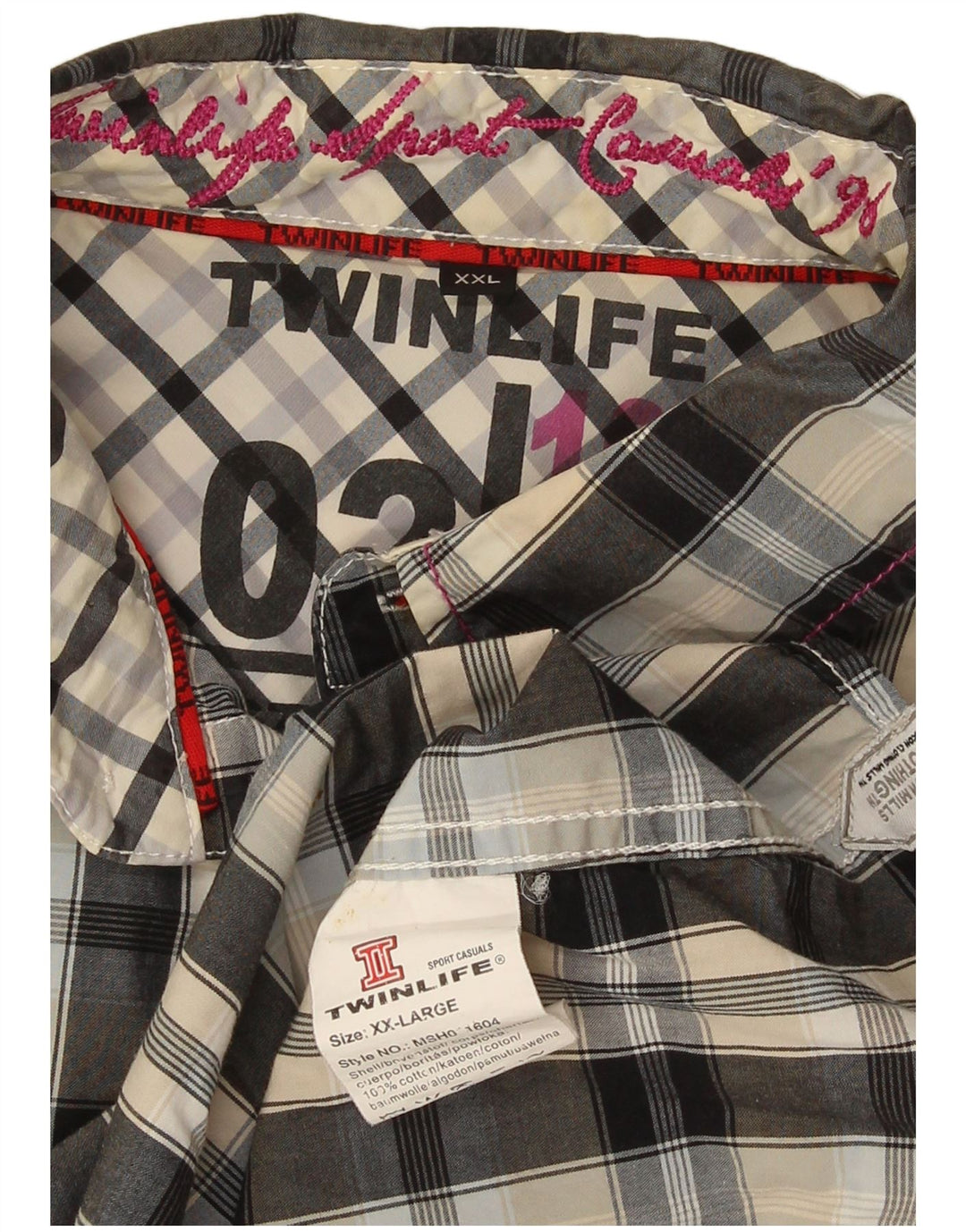 Camisa masculina vintage de manga curta 2XL algodão xadrez cinza
