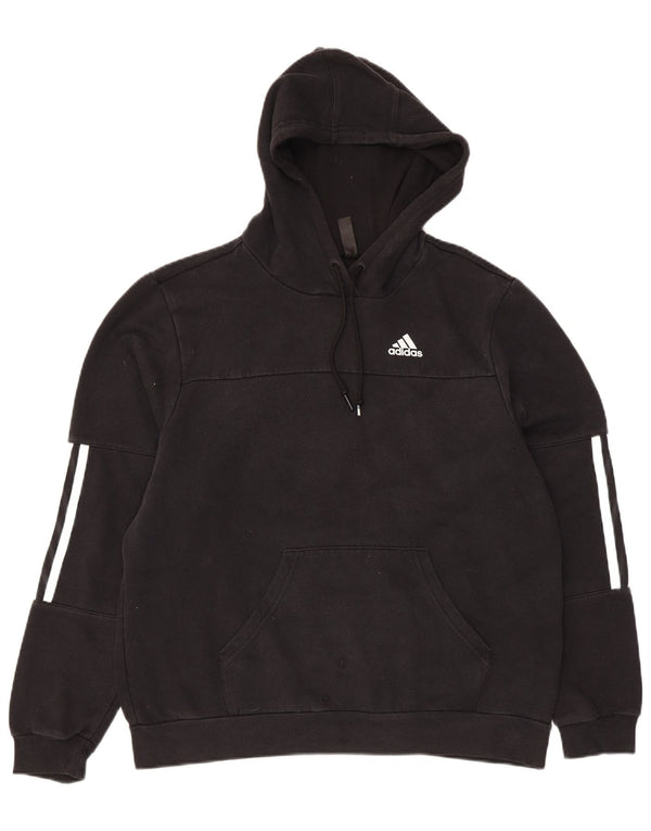 Adidas Womens Oversized Hoodie Jumper UK 4/6 XS Preto Algodão